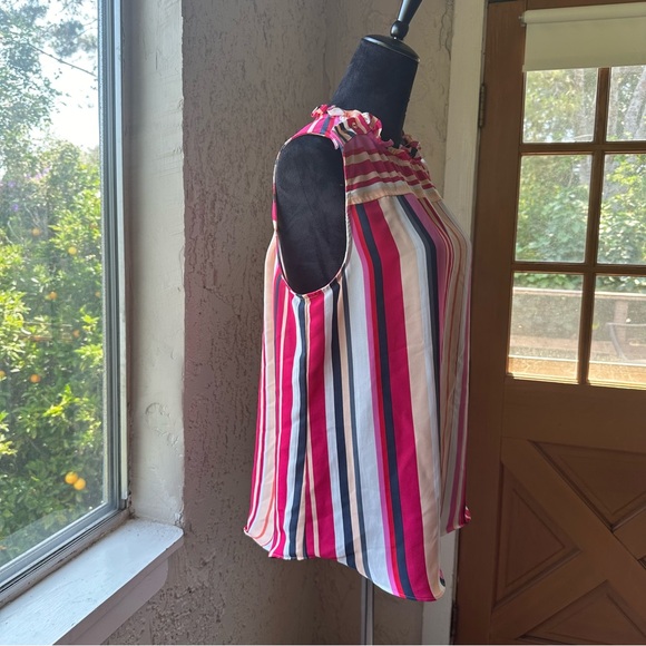🦋 Loft Size L Pastel Summer Pinks Rainbow Stripes Sleeveless Blouse 🌈💕🎀 - Picture 3 of 8